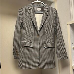 LOFT Black and Cream Checkered Blazer Like New